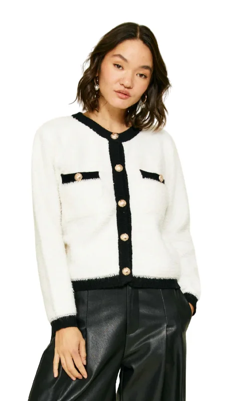 Plus Size Women's Tunic - Style Sweater Dresses with PocketsBon Short Cardigan In White/black Plus Size Women's Tunic - Style Sweater Dresses with PocketsBon Short Cardigan In White/black