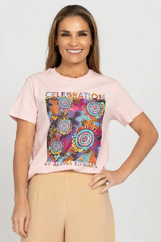 Celebration (Full Print) Pink Cotton Crew Neck Women’s T-Shirt