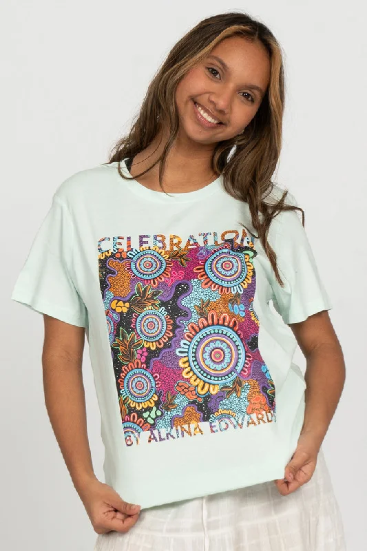 Celebration (Full Print) Seafoam Cotton Crew Neck Women’s T-Shirt