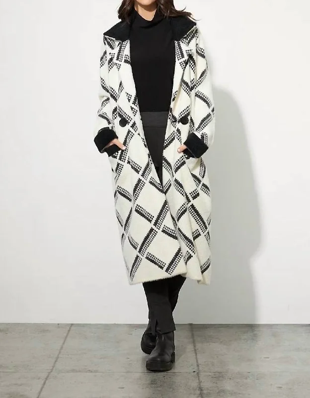 Plus Size Women's Open - Front Cardigan Style Sweater DressesChecked Jacket Style 223952 In Black/vanilla Plus Size Women's Open - Front Cardigan Style Sweater DressesChecked Jacket Style 223952 In Black/vanilla