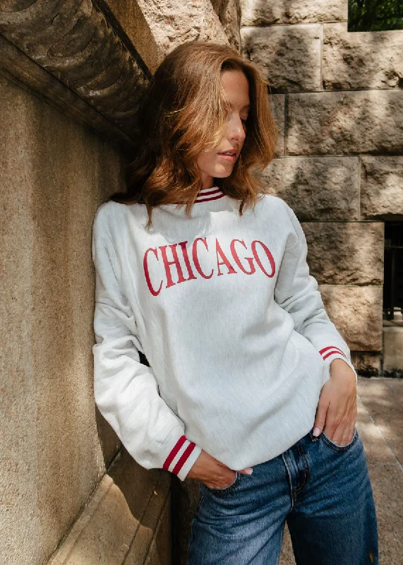 Plus Size Women's Embroidered Sweaters in Ethnic StylesChicago Champion Striped Rib Crewneck - Cardinal Plus Size Women's Embroidered Sweaters in Ethnic StylesChicago Champion Striped Rib Crewneck - Cardinal