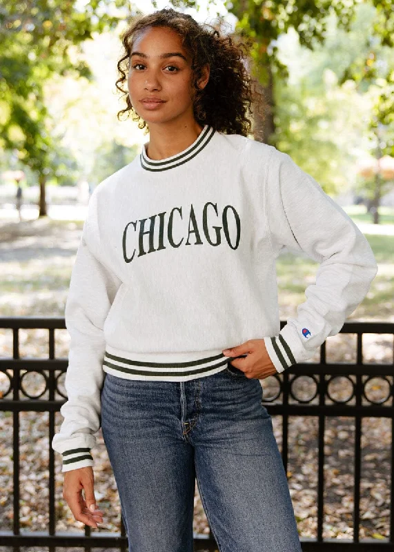 Tie - Front Women's Lambswool Sweaters in Pastel HuesChicago Champion Striped Rib Crewneck - Green Tie - Front Women's Lambswool Sweaters in Pastel HuesChicago Champion Striped Rib Crewneck - Green