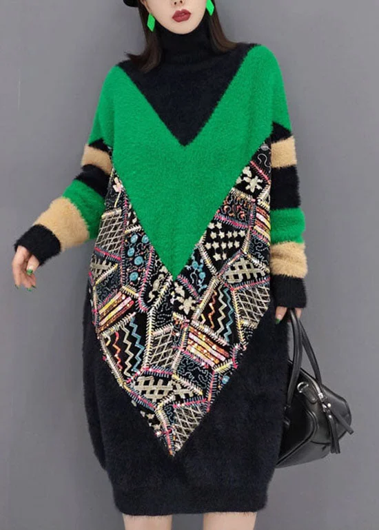 Plus Size Women's Turtleneck Sweater Dresses with Side SlitsClassy Black Turtle Neck print thick Mink velvet Dresses Spring Plus Size Women's Turtleneck Sweater Dresses with Side SlitsClassy Black Turtle Neck print thick Mink velvet Dresses Spring