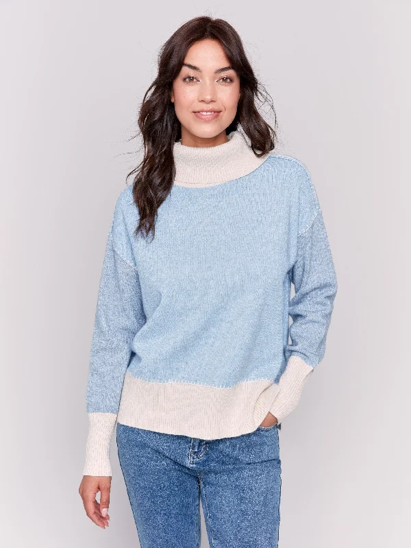 Button - Down Women's Shetland Wool Sweaters in Traditional PatternsColor Block Turtleneck Sweater - Frost Button - Down Women's Shetland Wool Sweaters in Traditional PatternsColor Block Turtleneck Sweater - Frost
