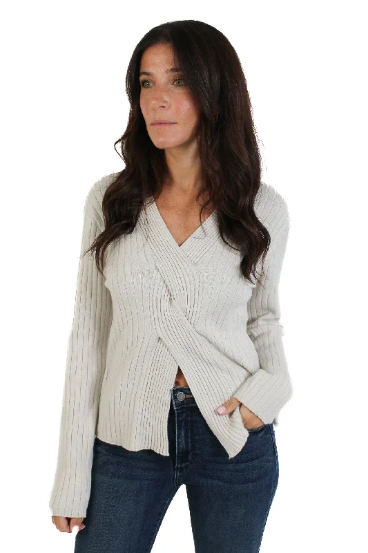 Tie - Front Women's Lambswool Sweaters in Pastel HuesCream Ribbed Twisted Knit Sweater Tie - Front Women's Lambswool Sweaters in Pastel HuesCream Ribbed Twisted Knit Sweater