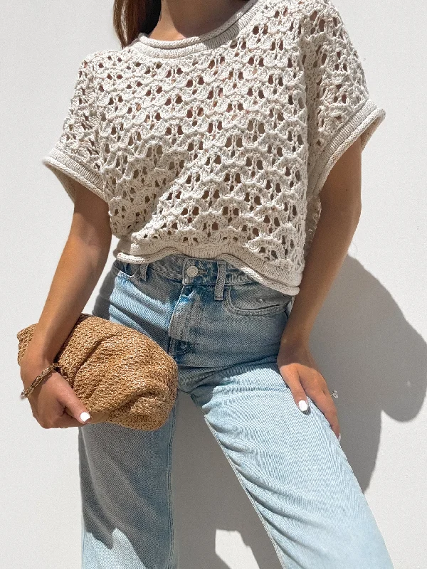 High - Low Hem Women's Cashmere - Blended SweatersMacaroon Knit Crochet Top