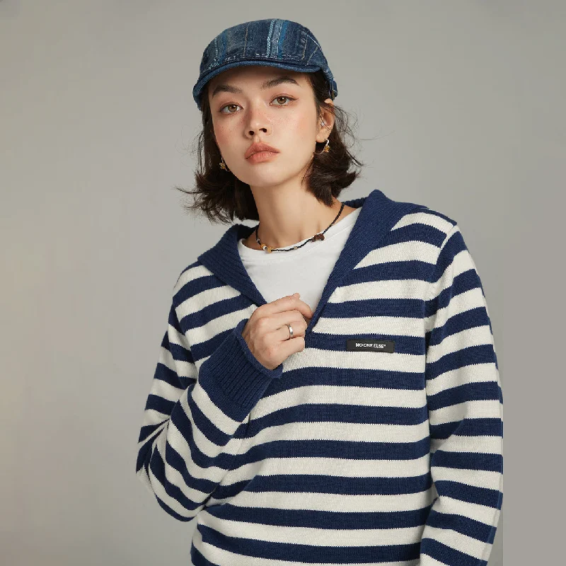 Short Sleeve Women's Cotton Blend Sweaters in Pastel ColorsCollar Striped Knit Sweater Short Sleeve Women's Cotton Blend Sweaters in Pastel ColorsCollar Striped Knit Sweater