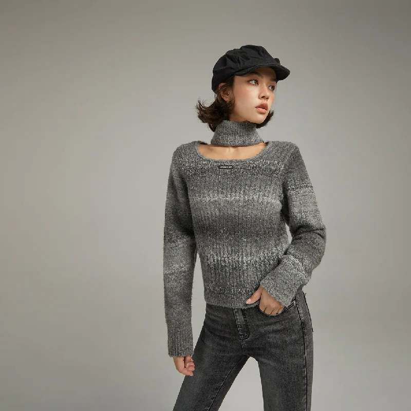 Front Cut Out High Neck Knit Sweater