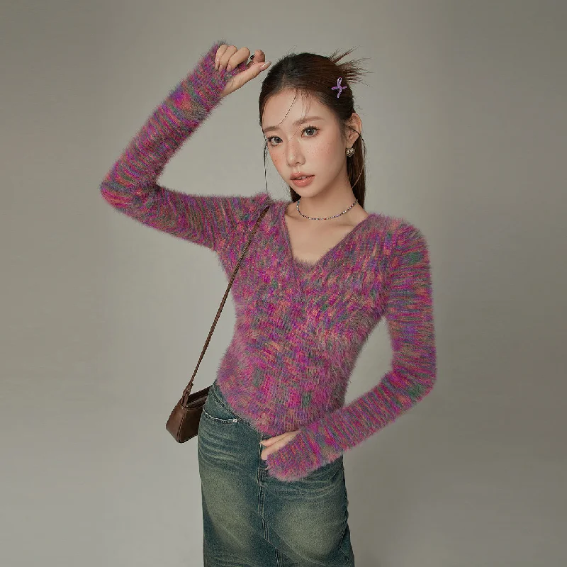 Women's Long Sleeve Turtleneck Cashmere SweatersColor Fuzzy Knit Sweater