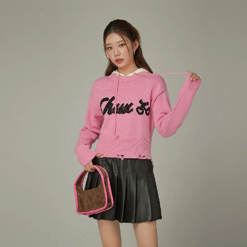 V - Neck Women's Ribbed Wool Sweaters for FallDistressed Lettering Crop Knit Sweater V - Neck Women's Ribbed Wool Sweaters for FallDistressed Lettering Crop Knit Sweater