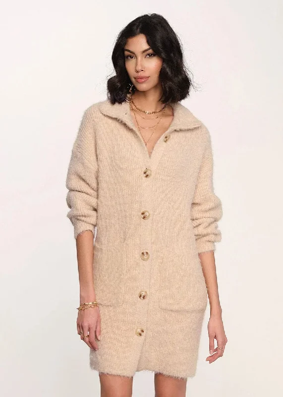 Sleeveless Women's Silk - Trimmed Sweaters for SummerDora Cardi Dress - Ecru