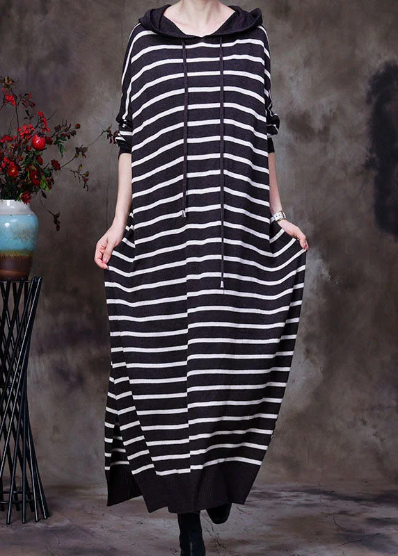 Empire Waist Women's Alpaca Wool Sweater Dresses in Earthy TonesElegant Chocolate drawstring Hooded Striped Knit Long Dresses Spring Empire Waist Women's Alpaca Wool Sweater Dresses in Earthy TonesElegant Chocolate drawstring Hooded Striped Knit Long Dresses Spring