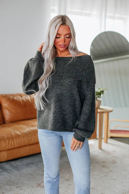 Estria Off Shoulder Sweater - Charcoal