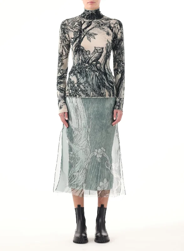 Open - Front Women's Cardigan - Style Mohair SweatersFABLE FOREST PRINTED WOOL JERSEY TURTLENECK Open - Front Women's Cardigan - Style Mohair SweatersFABLE FOREST PRINTED WOOL JERSEY TURTLENECK
