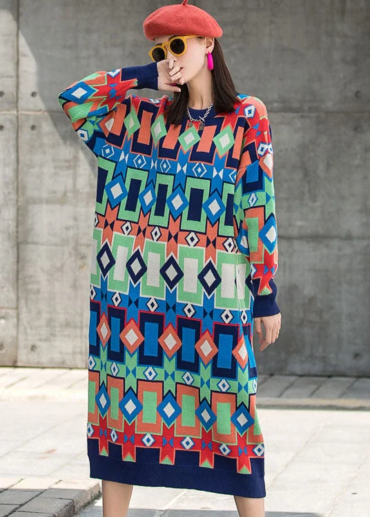 A - Line Women's Merino Wool Sweater Dresses in Classic StylesFashion O-Neck Plaid Fall Knit Long Sleeve Dresses A - Line Women's Merino Wool Sweater Dresses in Classic StylesFashion O-Neck Plaid Fall Knit Long Sleeve Dresses