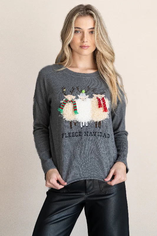 Split - Hem Women's Linen Blend Sweaters for SpringFLEECE NAVIDAD