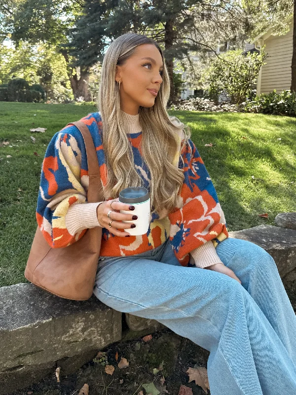Mock Neck Women's Alpaca Wool Sweaters in Earth TonesChanging Seasons Floral Sweater Mock Neck Women's Alpaca Wool Sweaters in Earth TonesChanging Seasons Floral Sweater