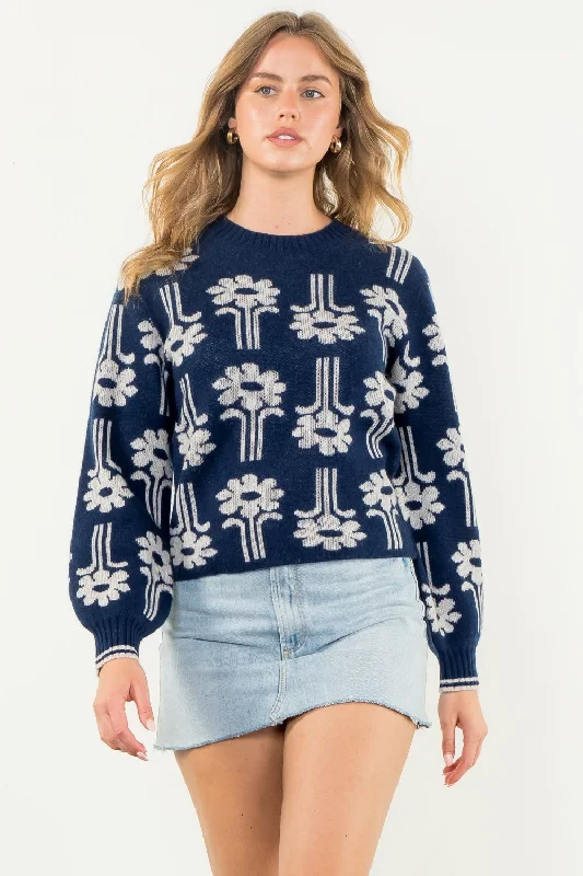 Mock Neck Women's Alpaca Wool Sweaters in Earth TonesFLOWER KNIT SWEATER