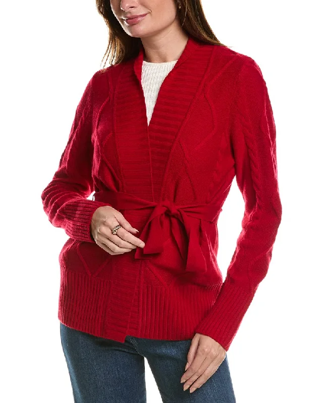 Forte Cashmere Belted Cable Wool & Cashmere-Blend Cardigan