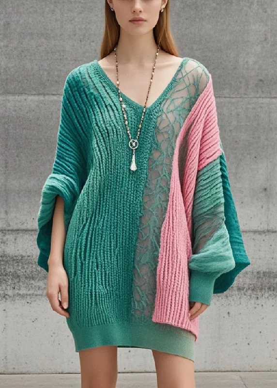 Belted Women's Cotton Blend Sweater Dresses for a Casual LookFrench Green Asymmetrical Patchwork Long Knit Dress Batwing Sleeve Belted Women's Cotton Blend Sweater Dresses for a Casual LookFrench Green Asymmetrical Patchwork Long Knit Dress Batwing Sleeve
