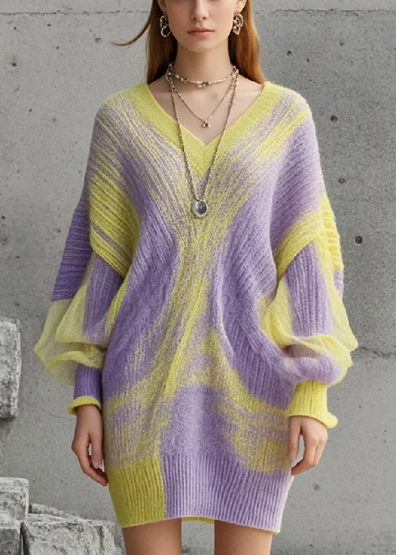 Knee - Length Women's Wool Blend Sweater Dresses in Neutral ColorsFrench Purple Oversized Tie Dye Long Sweater Batwing Sleeve Knee - Length Women's Wool Blend Sweater Dresses in Neutral ColorsFrench Purple Oversized Tie Dye Long Sweater Batwing Sleeve