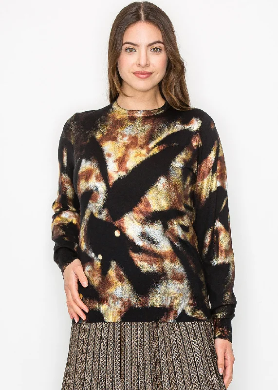 Tie - Front Women's Lambswool Sweaters in Pastel HuesGolden Haze Abstract Knit Sweater Tie - Front Women's Lambswool Sweaters in Pastel HuesGolden Haze Abstract Knit Sweater