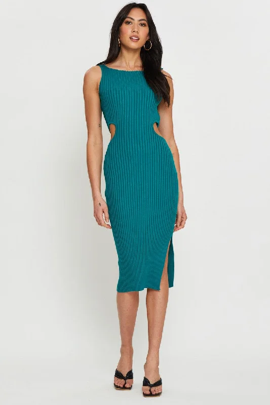 Green Knit Dress Midi