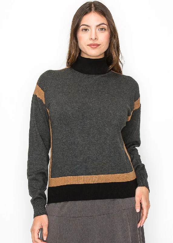 Open - Front Women's Cardigan - Style Mohair SweatersGrey and Camel Color Block Sweater Open - Front Women's Cardigan - Style Mohair SweatersGrey and Camel Color Block Sweater