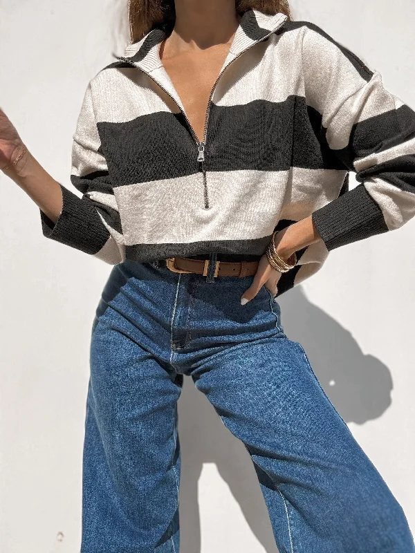 Plus Size Women's Belted Cable Knit SweatersBriar Stripe Sweater in Black