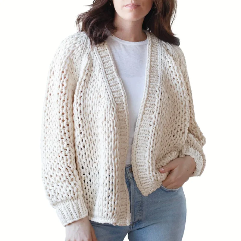 Longline Women's Mohair Sweater Dresses in a Loose FitHandknit Cardigan In Ecru