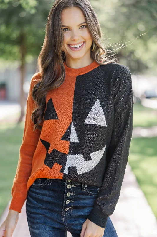Button - Down Women's Shetland Wool Sweaters in Traditional PatternsHello Pumpkin Black and Rust Sweater Button - Down Women's Shetland Wool Sweaters in Traditional PatternsHello Pumpkin Black and Rust Sweater