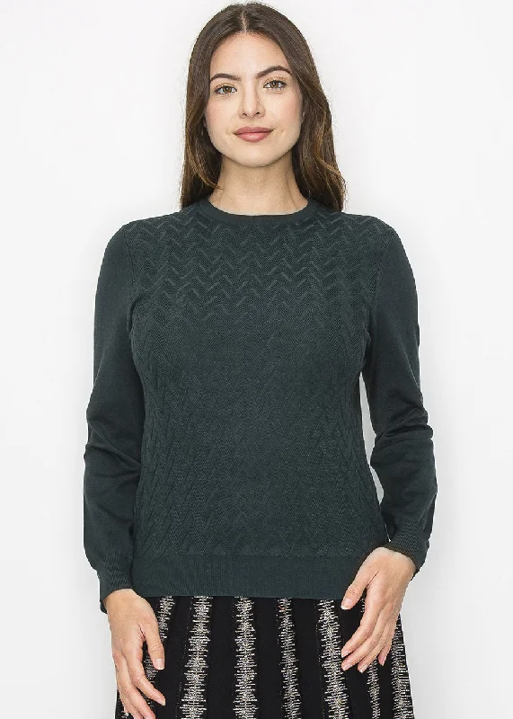 Split - Hem Women's Linen Blend Sweaters for SpringHunter Green Chevron Knit Sweater Split - Hem Women's Linen Blend Sweaters for SpringHunter Green Chevron Knit Sweater