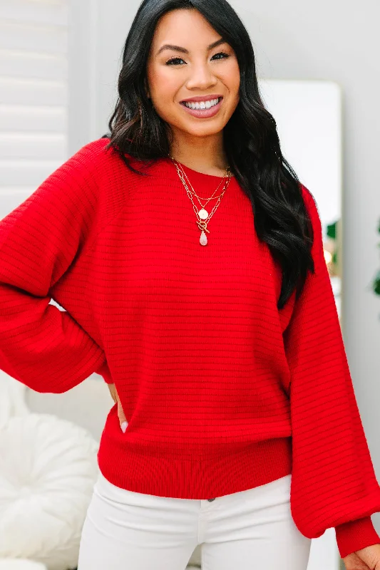 Plus Size Women's Side - Slit Sweaters in Bold SolidsIn The Works Red Ribbed Sweater Plus Size Women's Side - Slit Sweaters in Bold SolidsIn The Works Red Ribbed Sweater