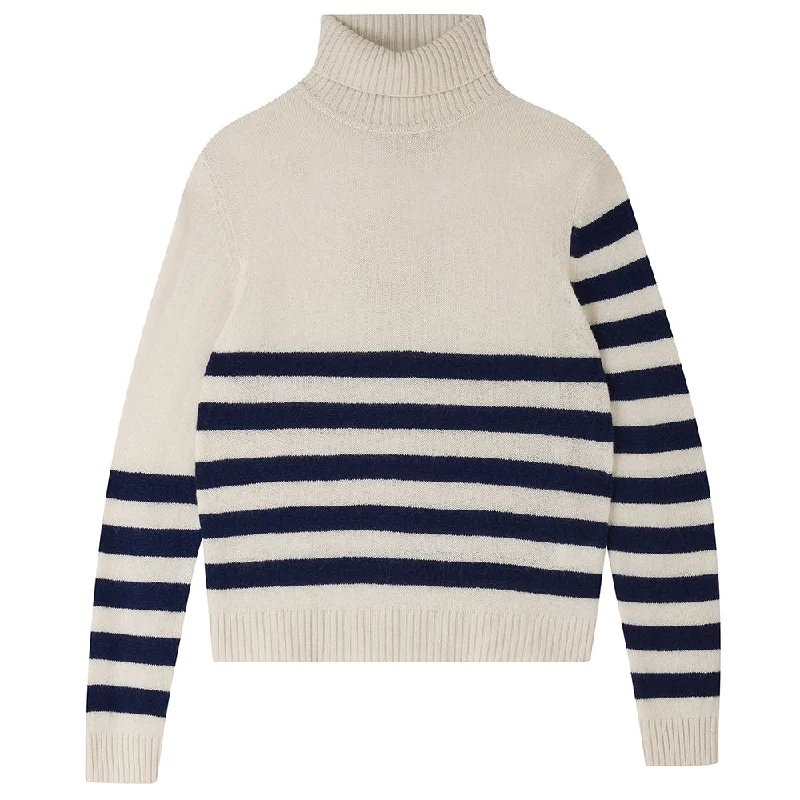Bell - Sleeve Women's Mohair - Wool Blend SweatersINVERT STRIPE ROLL COLLAR