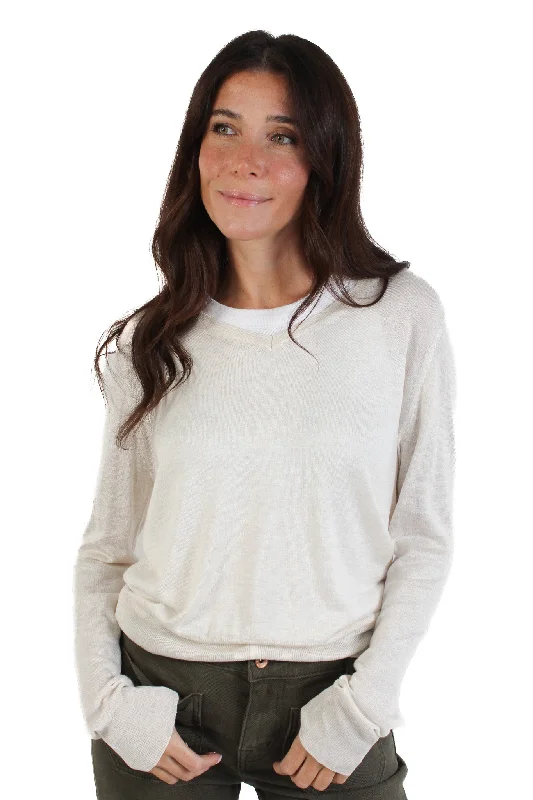 Bell - Sleeve Women's Mohair - Wool Blend SweatersIvory V-neck Sweater