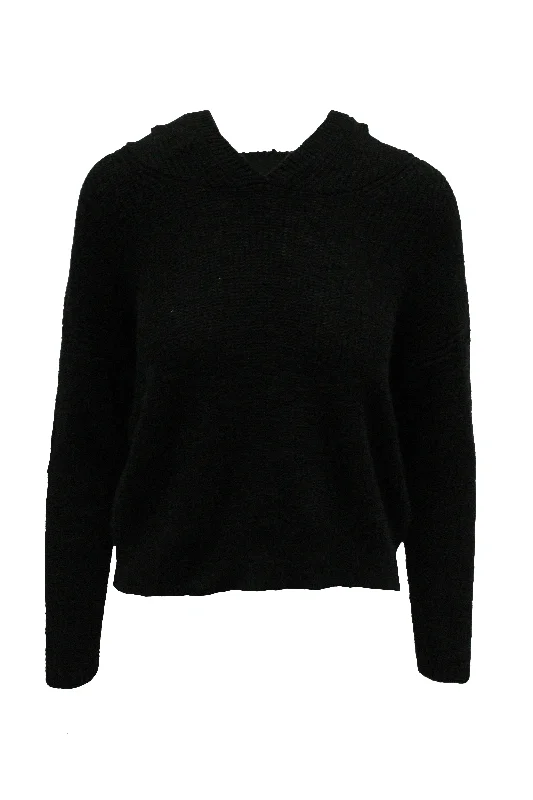 Bell - Sleeve Women's Mohair - Wool Blend SweatersJames Perse Hooded Sweater in Black Cotton Bell - Sleeve Women's Mohair - Wool Blend SweatersJames Perse Hooded Sweater in Black Cotton