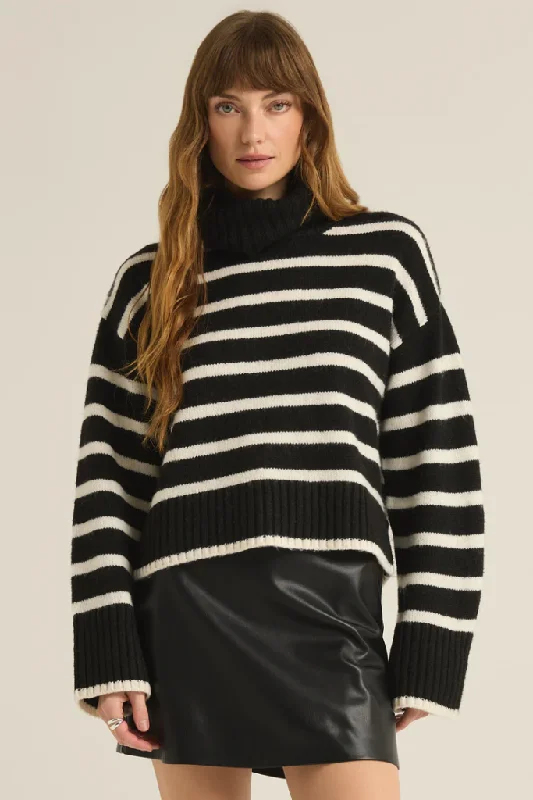 Plus Size Women's Belted Cable Knit SweatersJosephine Stripe Turtleneck Sweater by Z Supply Plus Size Women's Belted Cable Knit SweatersJosephine Stripe Turtleneck Sweater by Z Supply