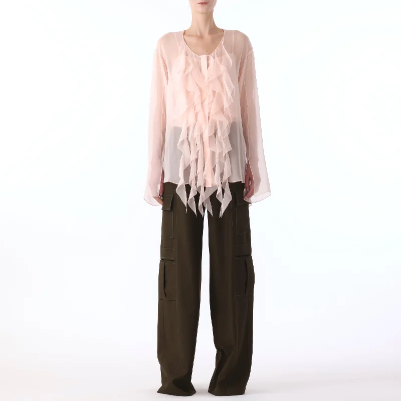 Plus Size Women's Belted Cable Knit SweatersL/S CHIFFON BLOUSE W/ RUFFLE DETAIL