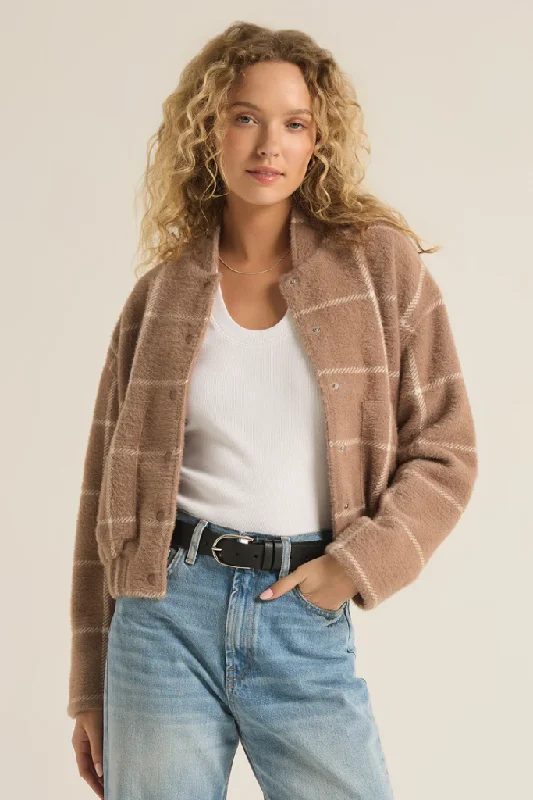 Plus Size Women's Side - Slit Sweaters in Bold SolidsLex Plaid Sweater Bomber Jacket by Z Supply Plus Size Women's Side - Slit Sweaters in Bold SolidsLex Plaid Sweater Bomber Jacket by Z Supply