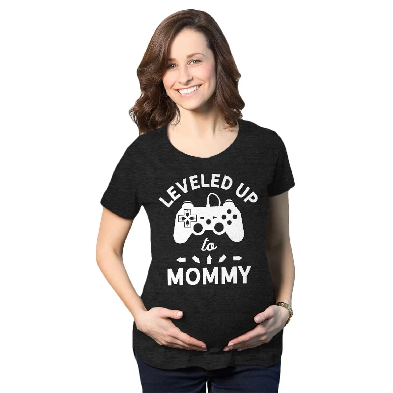 Long Sleeve Women T Shirt for Cooler WeatherLeveled Up To Mommy Maternity T Shirt