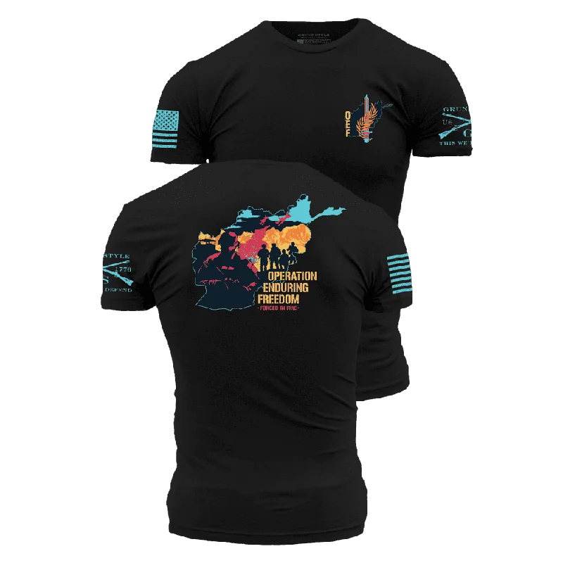 Embroidered Women T Shirt with Intricate DetailsOEF - Forged In Fire T-Shirt - Black Embroidered Women T Shirt with Intricate DetailsOEF - Forged In Fire T-Shirt - Black