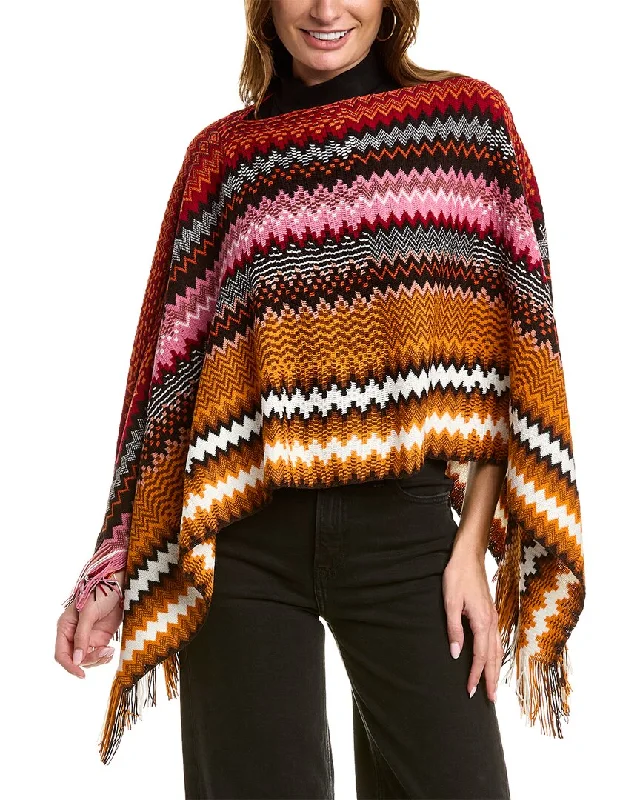 Mini - Length Women's Chunky Knit Sweater Dresses in Bold HuesMissoni Wool-Blend Poncho Mini - Length Women's Chunky Knit Sweater Dresses in Bold HuesMissoni Wool-Blend Poncho