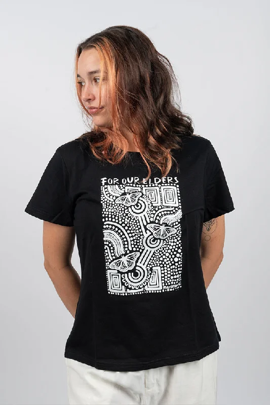 Graphic Print Women T Shirt for a Trendy StatementNgal-Gawu' Grandmother (Mother's Mum) (Monochrome Print) Black Cotton Crew Neck Women's T-Shirt Graphic Print Women T Shirt for a Trendy StatementNgal-Gawu' Grandmother (Mother's Mum) (Monochrome Print) Black Cotton Crew Neck Women's T-Shirt