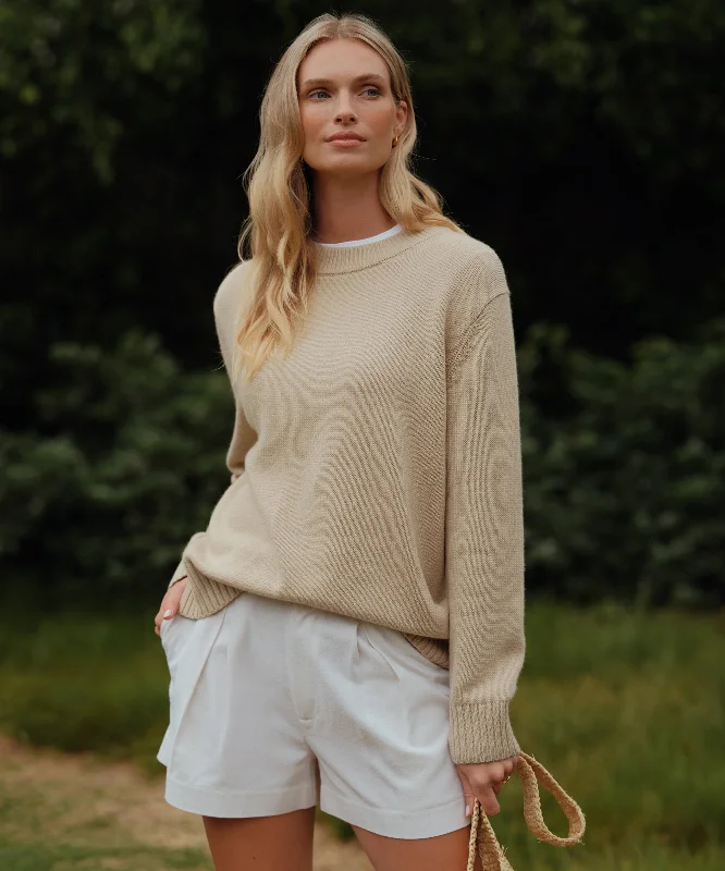 Women's Off - Shoulder Chunky Knit Sweater Dresses in Earth TonesOversized Crewneck