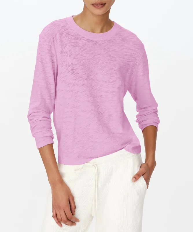 Pocketed Women T Shirt for Added FunctionalitySlub Jersey Long Sleeve Crop Tee - Petunia