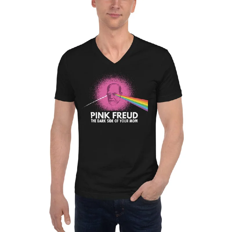 Distressed Women T Shirt with a Laid - Back AestheticPink Freud - The Dark Side Of Your Mom - Unisex V-Neck T-Shirt Distressed Women T Shirt with a Laid - Back AestheticPink Freud - The Dark Side Of Your Mom - Unisex V-Neck T-Shirt