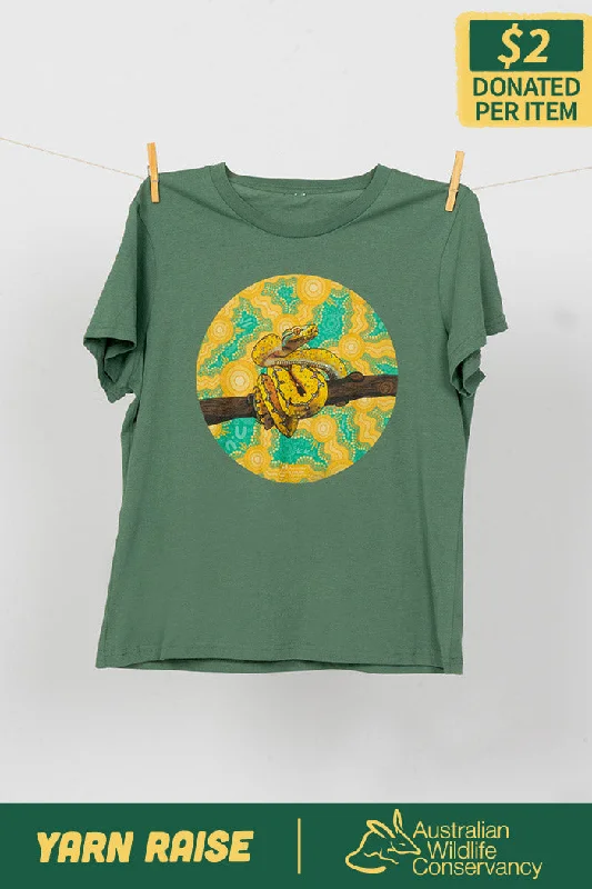 Floral Print Women T Shirt for a Feminine TouchPython 'Australian Wildlife Conservancy' Sage Cotton Crew Neck Women’s T-Shirt