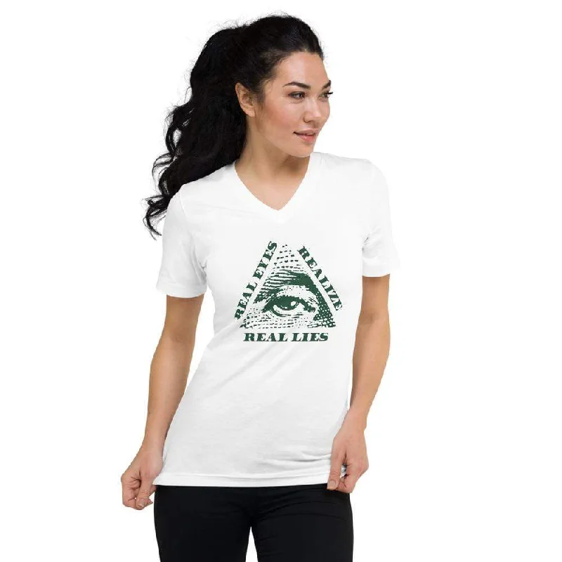 Distressed Women T Shirt with a Laid - Back AestheticReal Eyes Realize Real Lies - All seeing eye - Unisex V-Neck T-Shirt