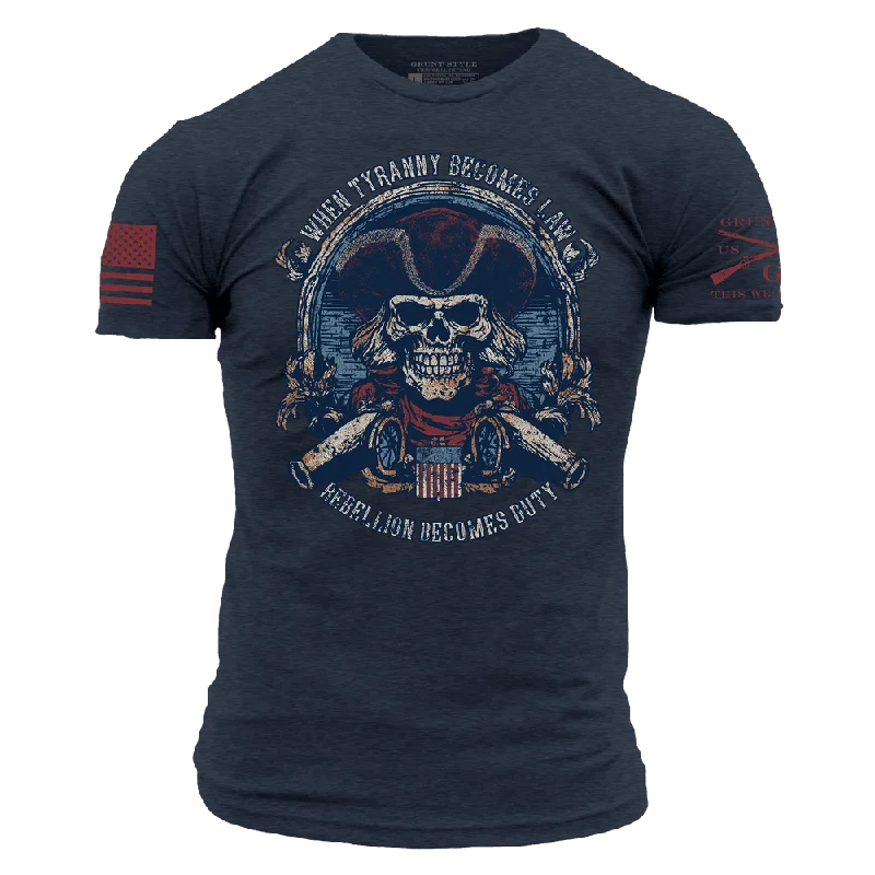 Distressed Women T Shirt with a Laid - Back AestheticRebellion Becomes Duty T-Shirt - Midnight Navy Distressed Women T Shirt with a Laid - Back AestheticRebellion Becomes Duty T-Shirt - Midnight Navy