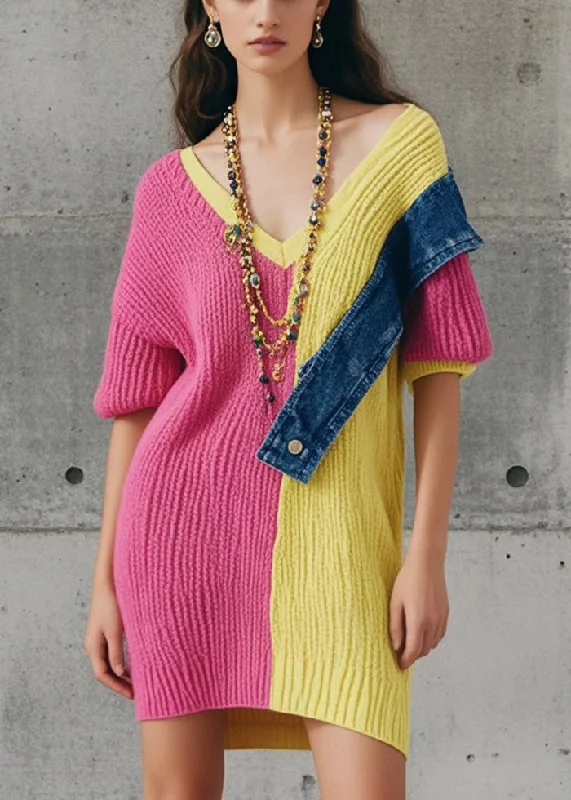 Plus Size Women's Asymmetric Hem Sweater Dresses in Modern DesignsRose Patchwork Knitted Dress Asymmetrical Design Fall Plus Size Women's Asymmetric Hem Sweater Dresses in Modern DesignsRose Patchwork Knitted Dress Asymmetrical Design Fall